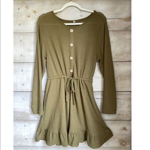 Sage green waffle-weave mini dress